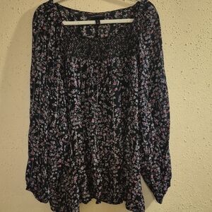 Lane Bryant Black and Pink Floral Blouse